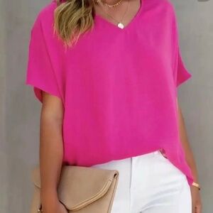 NWOT Hot Pink V-Neck Shirt Blouse